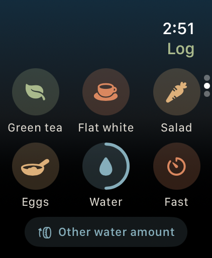 KeepEatClean Apple Watch tap your usual. screen with sample data.