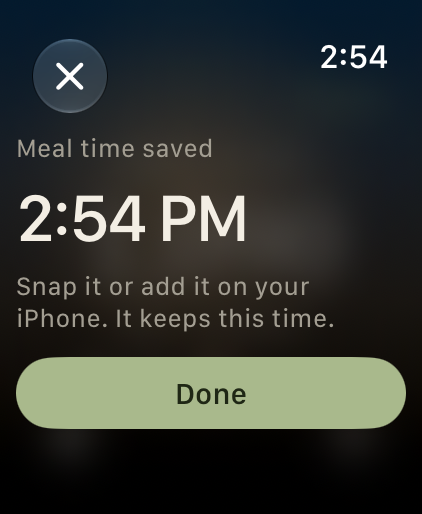 KeepEatClean Apple Watch save the moment. screen with sample data.